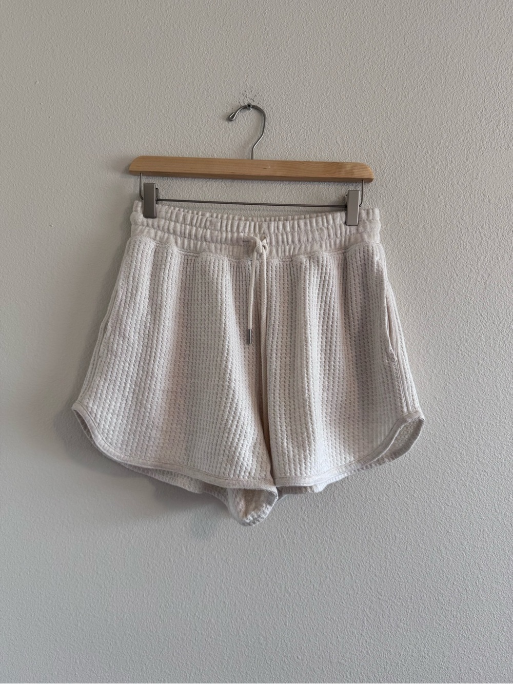 aerie Cream Waffle-Knit Drawstring Athletic Shorts